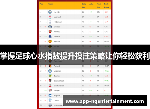 掌握足球心水指数提升投注策略让你轻松获利